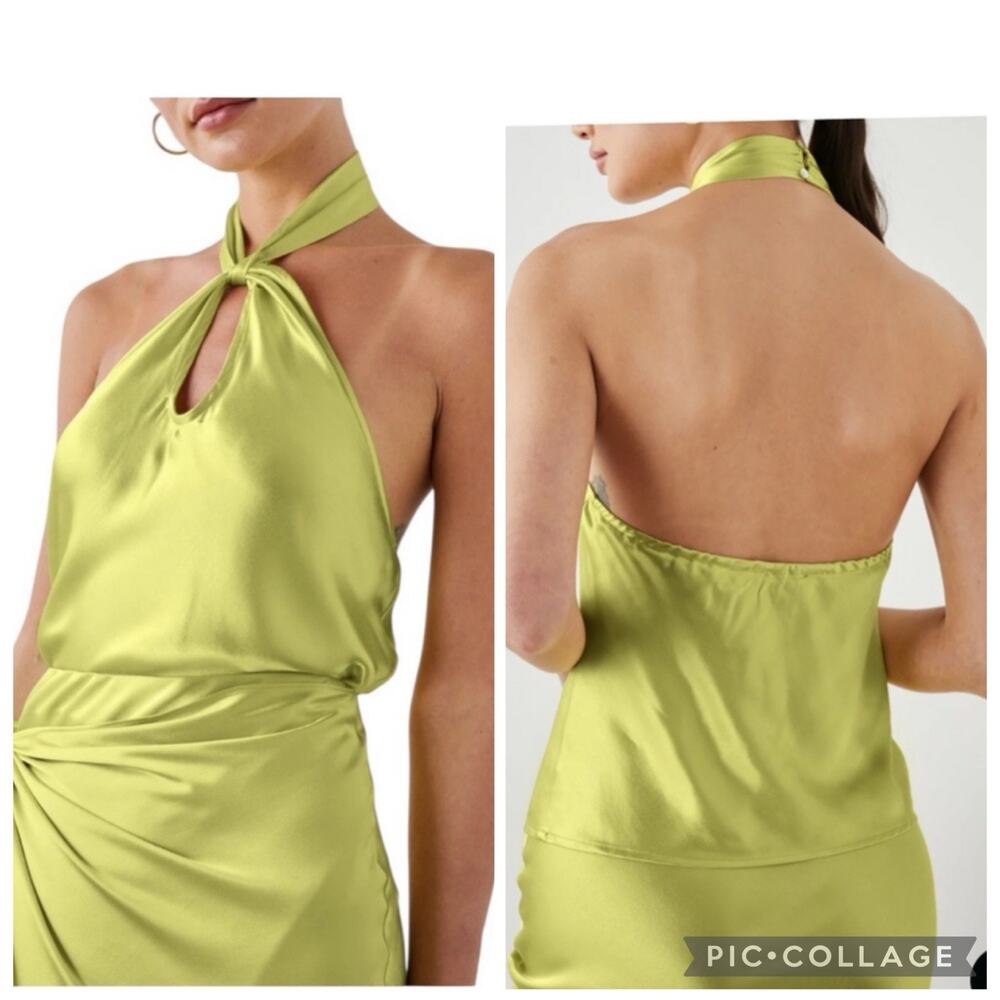 Rails NWT Chartreuse Kimia Top Large Satin Choker Halter Keyhole Office Siren